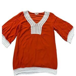 NWOT Entro Long Sleeve Dress Lace Trim Rust Orange Small